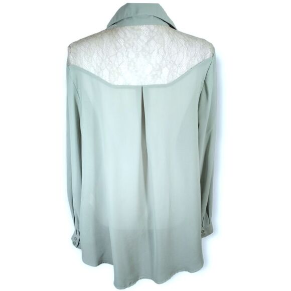 FOREVER 21 SHEER MINT BUTTON DOWN BLOUSE SZ.M EUC - Picture 3 of 5